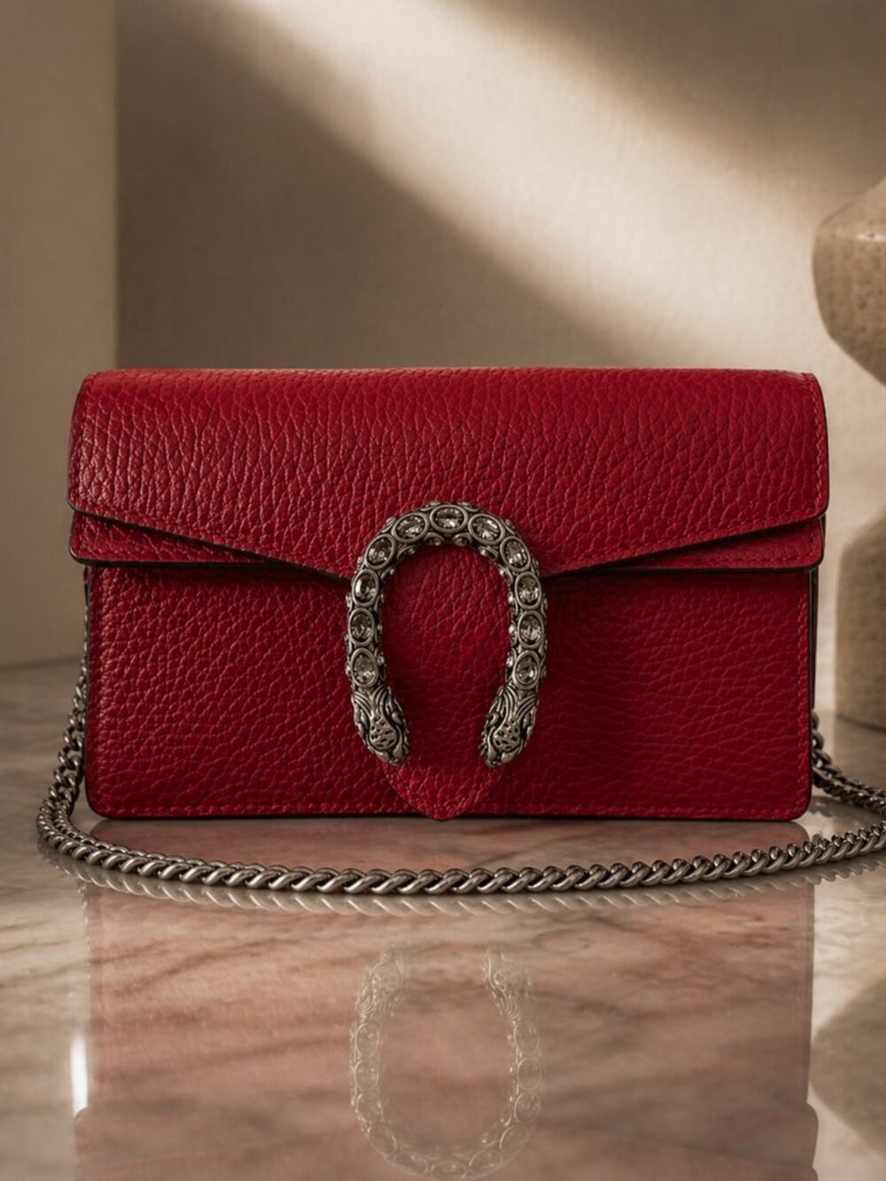 Gucci Dionysus Super Mini Red Calfskin Leather Chain Shoulder Bag